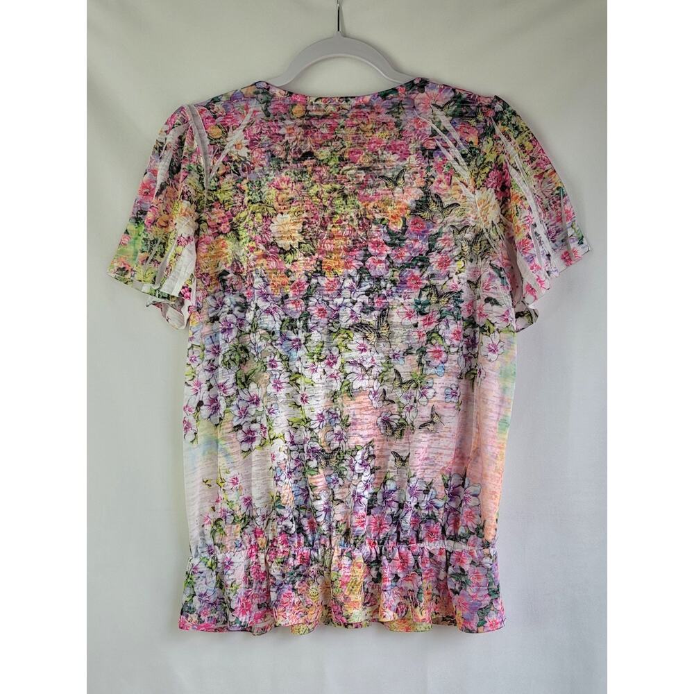 Sundance Boho Butterflies Floral Watercolor Sublimation Print Ruffle Top Size L - Picture 6 of 12